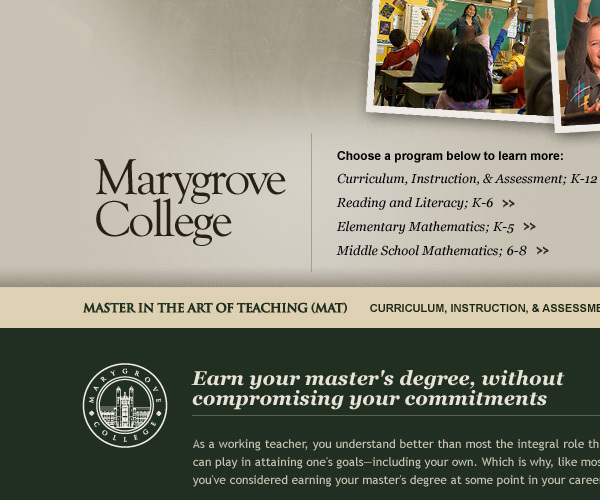 college teaching degree landing page