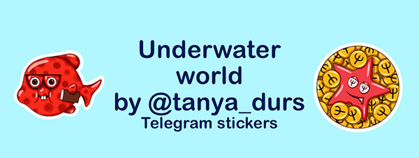 Sea animals. Telegram stickers. Character design.