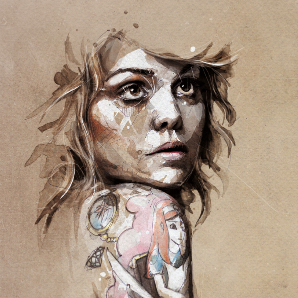 woman cute Beautiful texture tradigital Style people portrait traditional digital art llustration ink