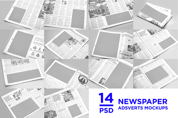 14 Newspaper Adsverts Mockups (FREE PSD)