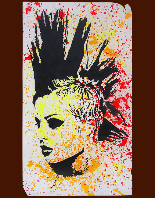 punk graphic design Pop Art Urban superflu gallery print canvas contemporary girl face spraypaint color red
