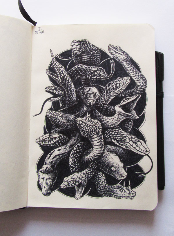 crows snakes years ink sketch sketchbook concept design