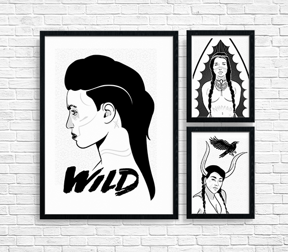 lineart poster pattern tribe tribal girls print typo Nature Character Native wild nomad