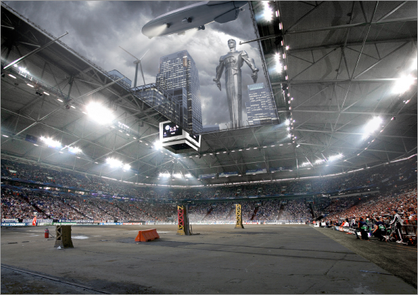 Cyberpunk STEAMPUNK future sports violence stadium fighting future cyber robot rollerblade sci-fi jetpack dog Arena