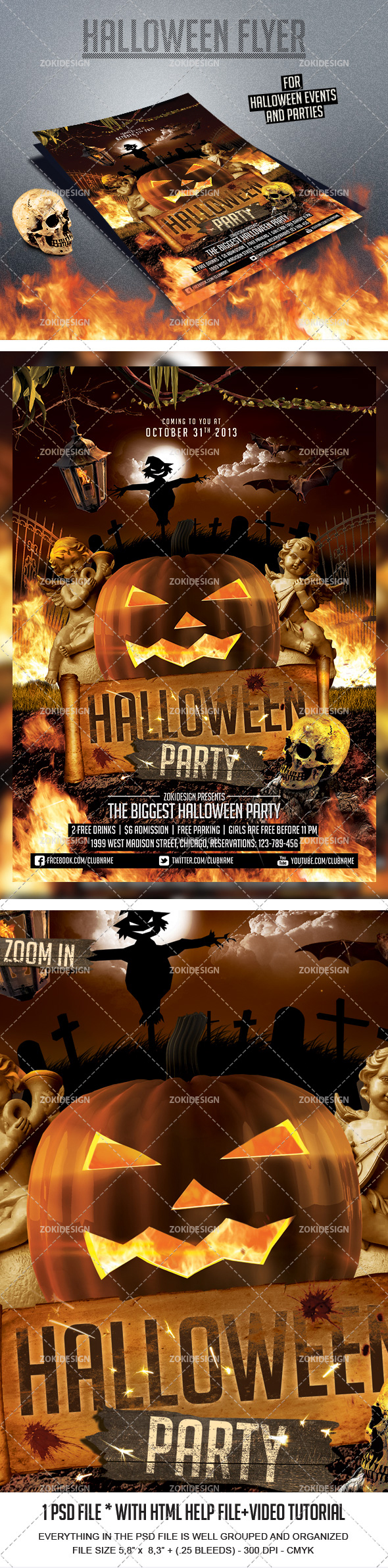 angels autumn Bats crazy Event Poster fire flyer Halloween Halloween party hell horror Hot Invitation leaves moon