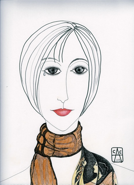 pen and ink scarves scarf portrait