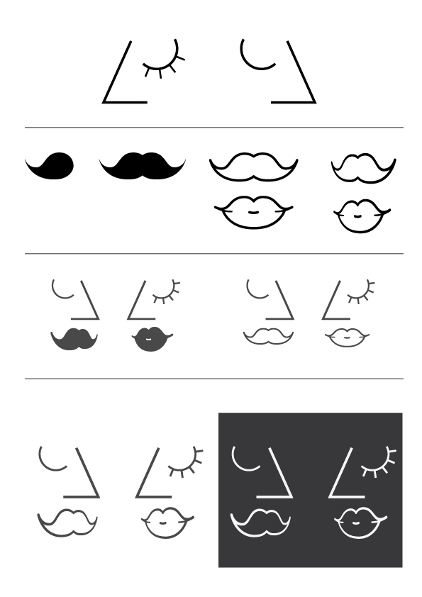 signalétique toilets pictogram women man kitch moustache lips cute funny