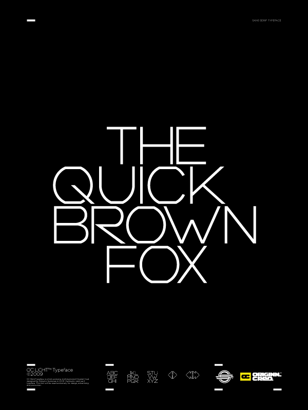 Typeface font OC BOLD OC LIGHT ORIGINAL CRED. Logotype poster THE QUICK BROWN FOX