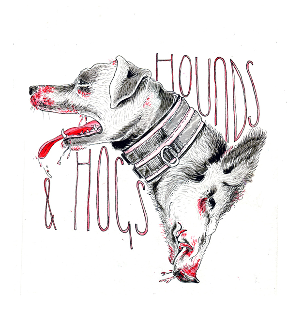 ink black ink red ink India ink hounds dog dogs HOG pig wild boar biker motorcycle Hunting