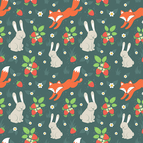 pattern FOX cute wrapping wallpaper strawberry decoration tile print berry floral autumn ornament flower vector