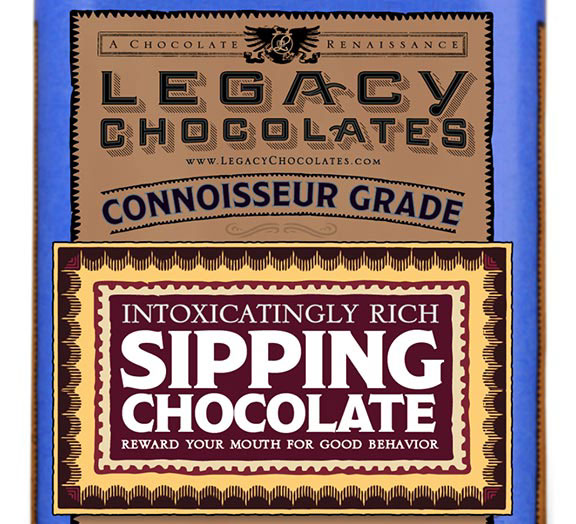 Gourmet foods Food Packaging Coffee chocolate beverage package design  legacy chocolates david brier naming name development. sipping chocolate