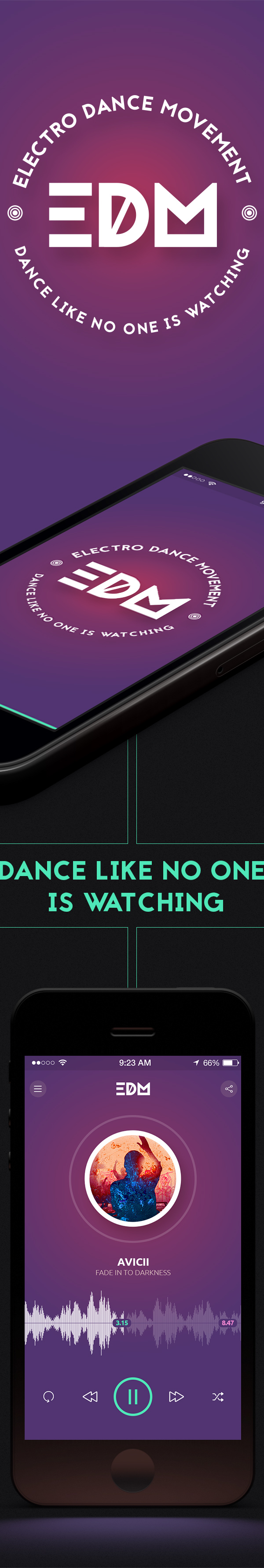 electro dance movement edm iphone app user interface user experience creative inspiration