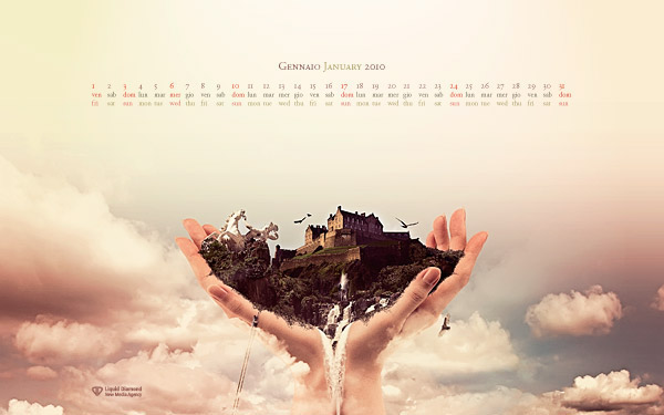 I think graphic Liquid Diamond wallpaper calendar january Landscape hands Castle conceptual hills