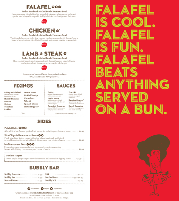 restaurant falafel menu color shop Food  characters bright Fun Interior Signage lettering hand