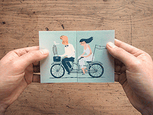 birth card design Twins Bike Bicycle tandem kids parents fold Foldable Unique announcement