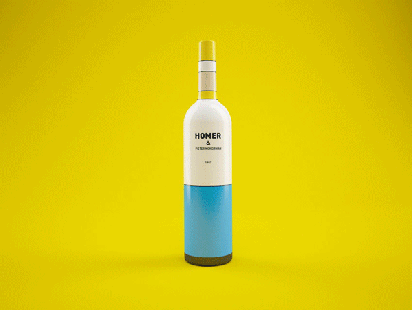 wine bottle packing yellow blue black drink mondriaan Pieter Mondrian bolimond dp c4d
