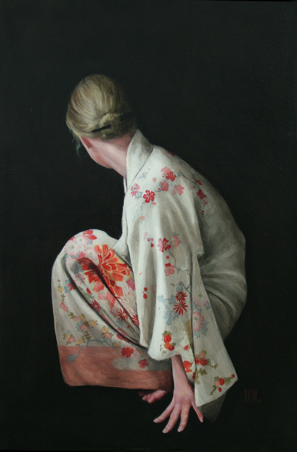 Oil Painting figures figurative kimono nude drapery drapes nudes traditional art female portrait