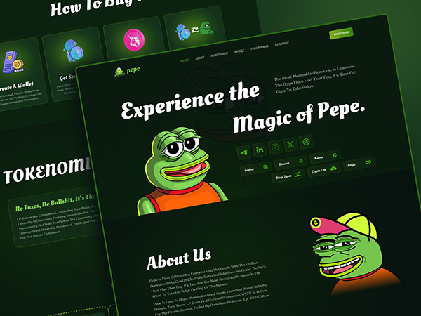 Pepe Vip Meme landing page design.