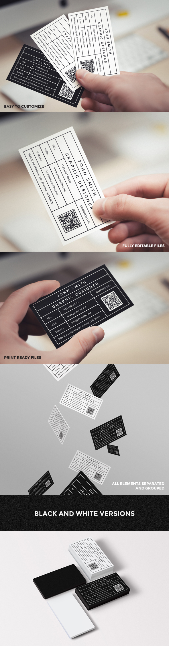 personal simple minimal flat corporate template business business card blackwhite black and White minimalist 2in1
