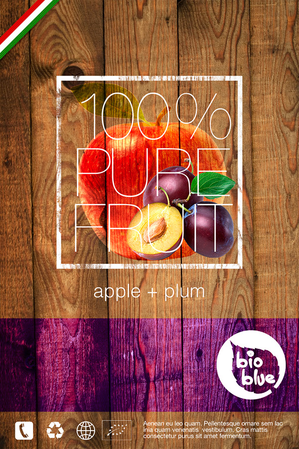 Fruit pure juice Pack design 100% organic bio