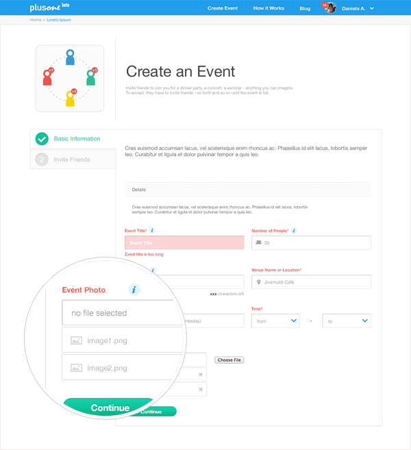 Startup  social  Event minimalist Fun Web user experience user interface UI ux