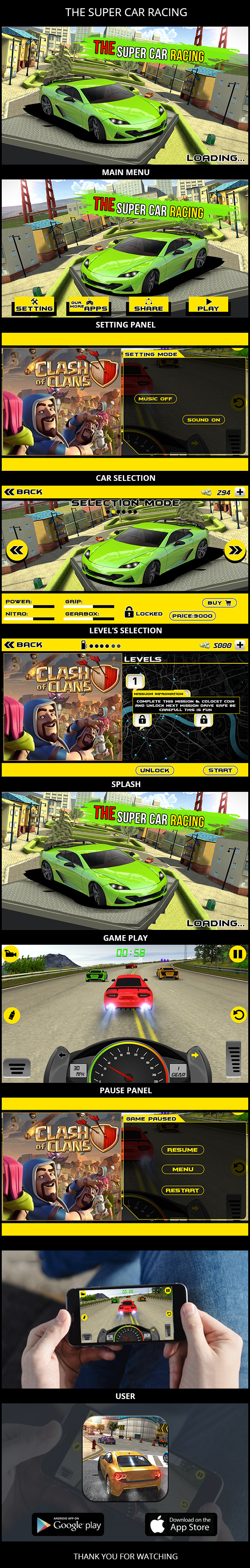 car racing ui Super car racing ui designs car games ui Racing Game UI
