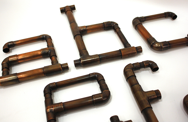 Sculptural Typography copper copper pipe letterforms CCAD CCA+D corcoran sculptural type