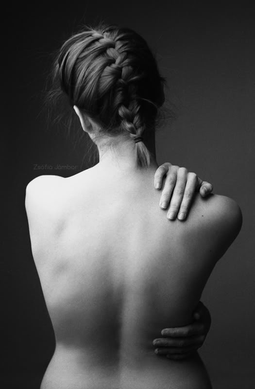 nude black and white flexible braid hands woman back