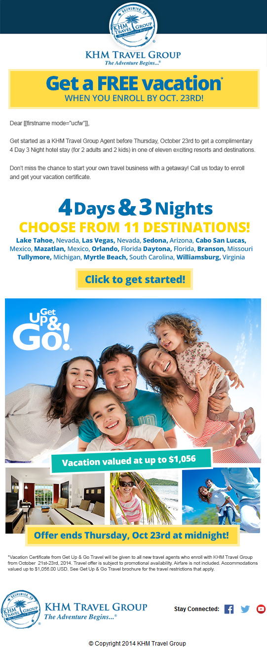 landing page Email Designs Retargeting Ads monthly promotion KHM Travel Group