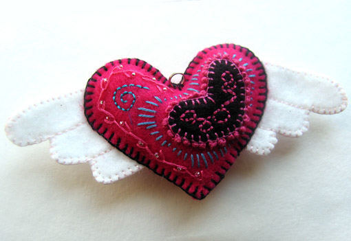 heart pink winged ornament