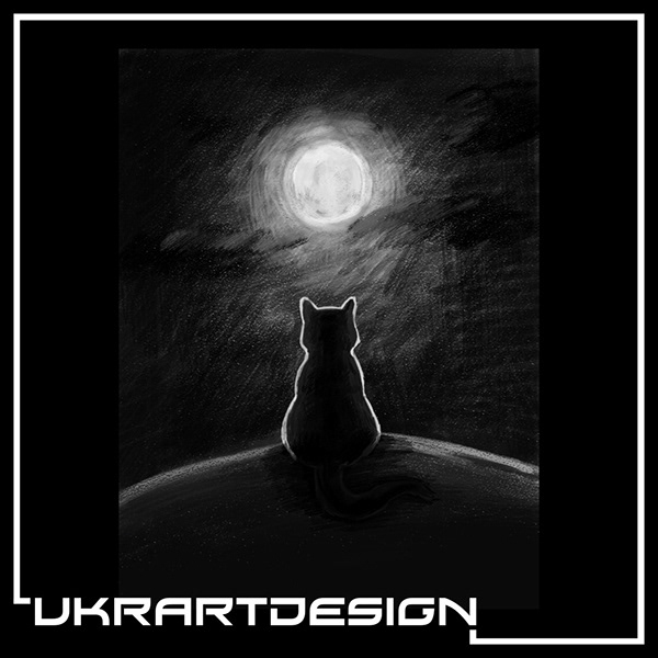 A Alone Cat & Moon in the open graphics editor Krita