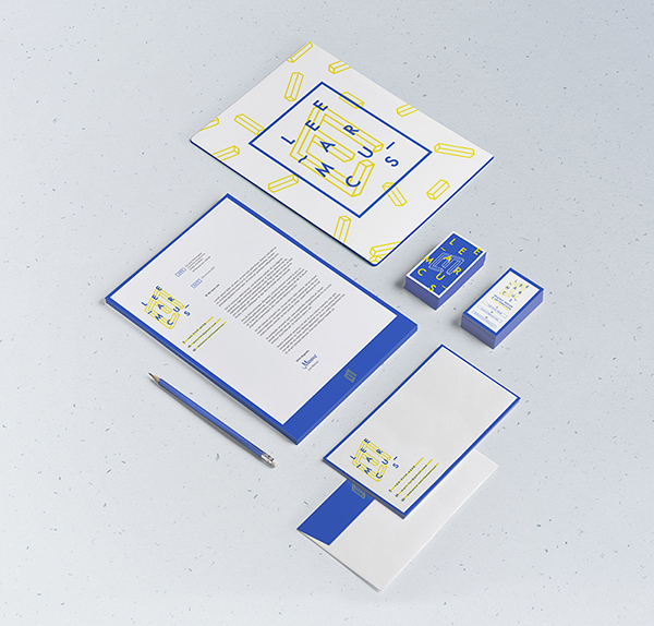 personal branding brand Name card letterhead blue yellow graphics school geometric impossible square self brand