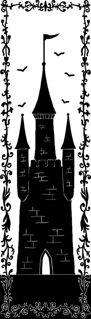 Theatre black and white fairytale fairy tale decorative borders detailed trees Castle fantasy