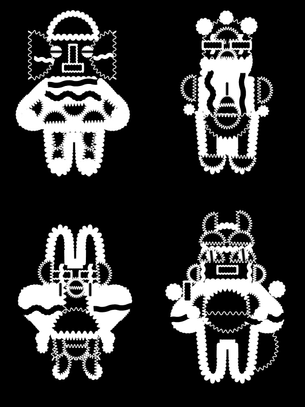 talismans tribal Ancient protectors demi gods cute black and white shapes Repeated guys Dudes