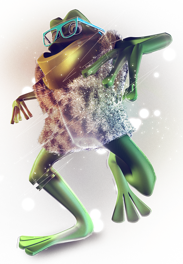 frog 3D Shuffling dancing  hipster Party Rock Fake Glass sparkles