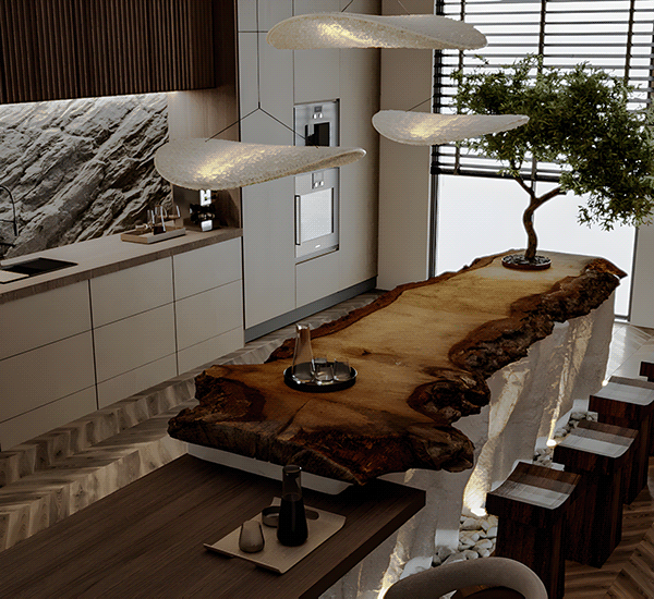 Kitchen interior design made of 90% natural materials