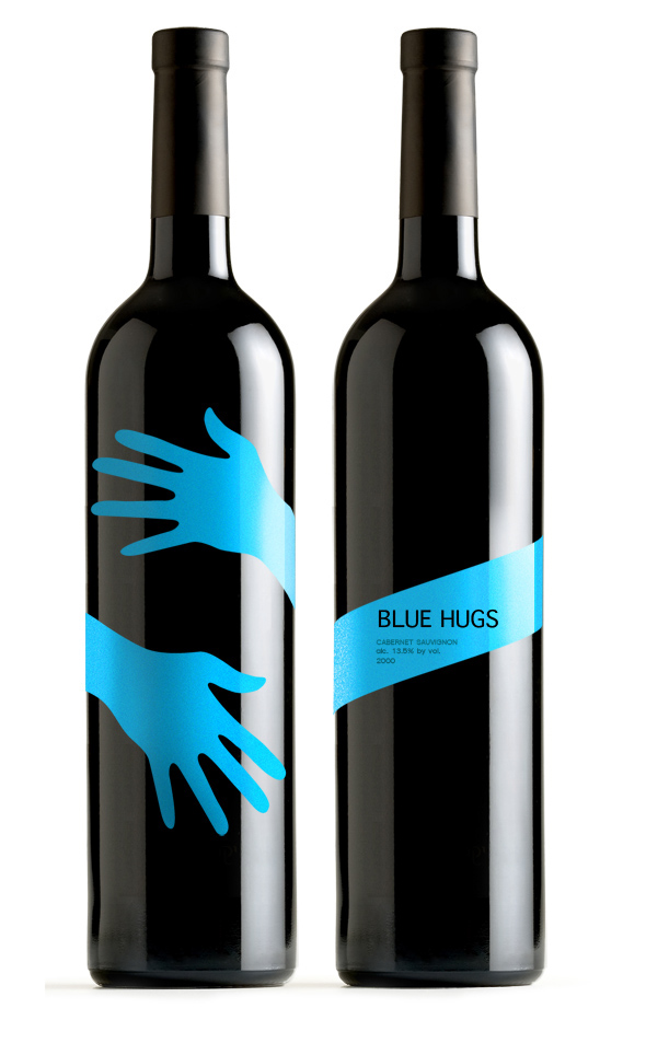 wine tag package bottle Pack Label hugs hands blue