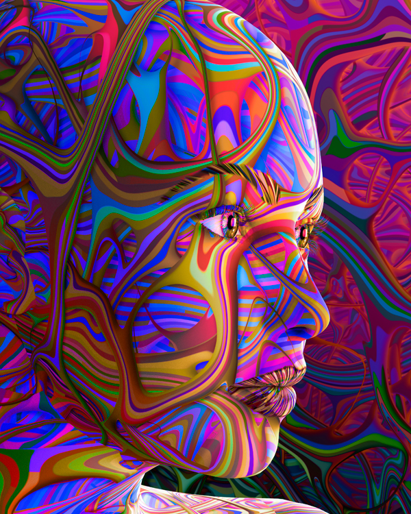 female head 3D color pattern
