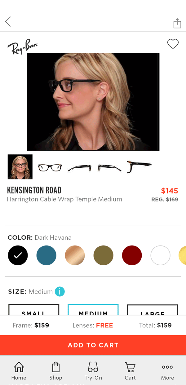 iOS App virtual try-on Glasses.com