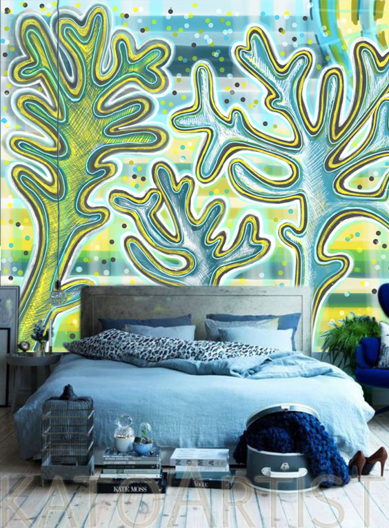 Mural Painting muralwallpaper wallpaper interior design  acrylic painting Oil Painting original painting interior bedroom Digital Art  pattern design 