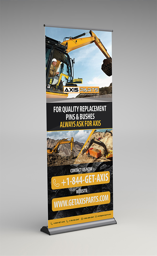 banner metal pullup pullupbanner yellow black construction machine man safety advertisment design