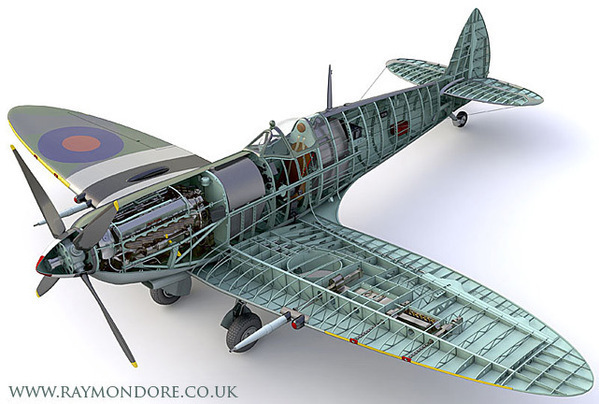 technical technical illustration cutaway cut-away 3D Render 3ds max Spitfire mosquito airplane Aeroplane engine aviation raf visualisation