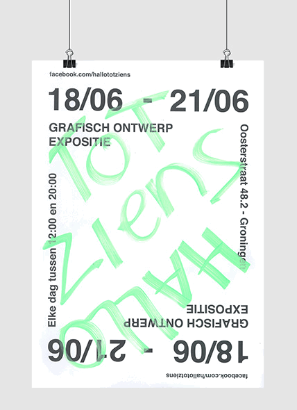 hallo tot ziens green black White poster Exhibition  handwritten grid Customize student concept flyer identity