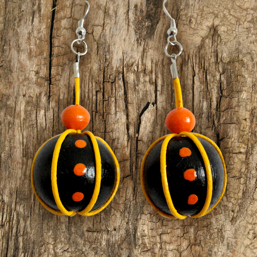earrings wood color handmade beads