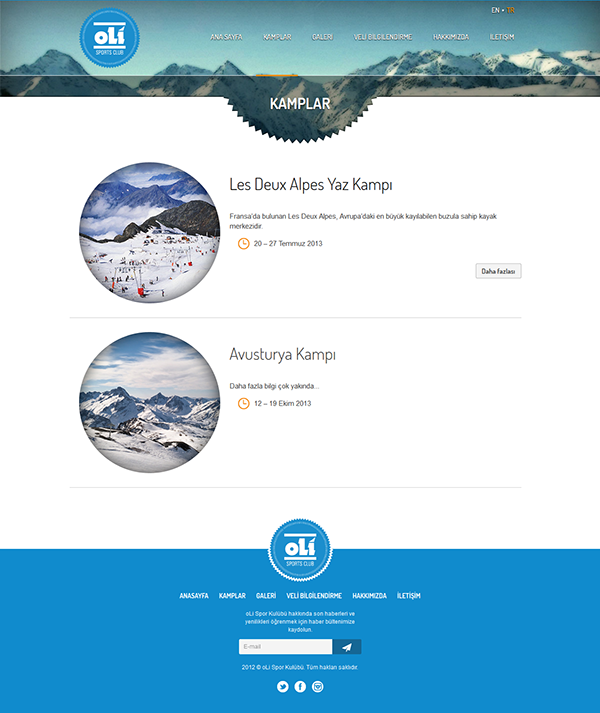 Webdesign Website snowboard Camps camp Sports Club blue