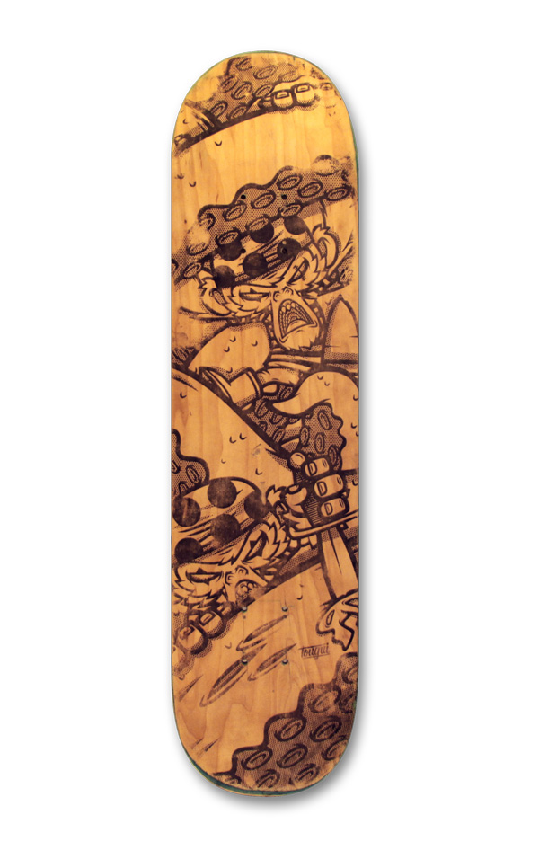 skateboard skate deck monkey kraken pirate ink wood Attack