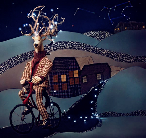 doll doll making handmadedoll collage deer light shadow village home Bike installation