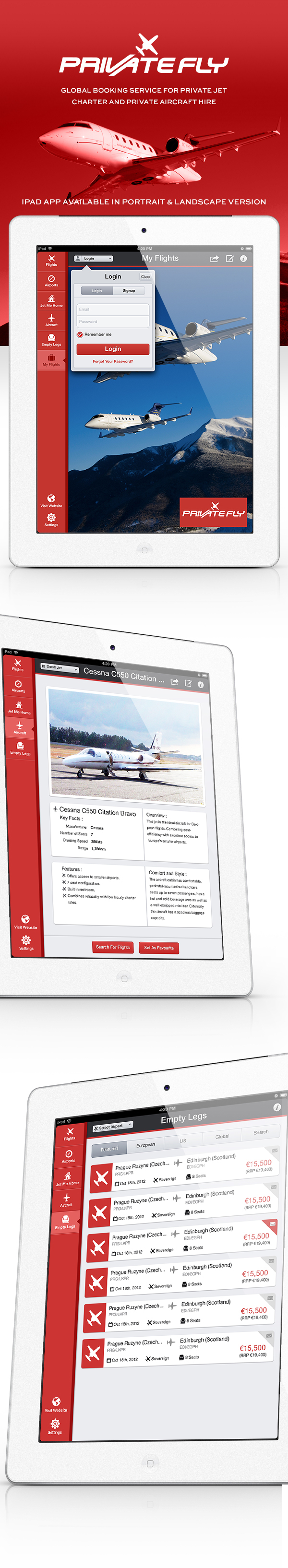 PrivateFly iPad iPad App ios Jet Charter