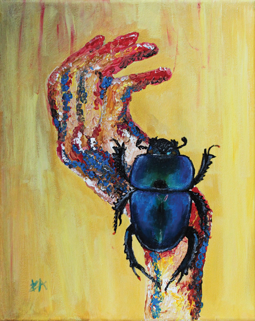 hand acrylic canvas beetle
