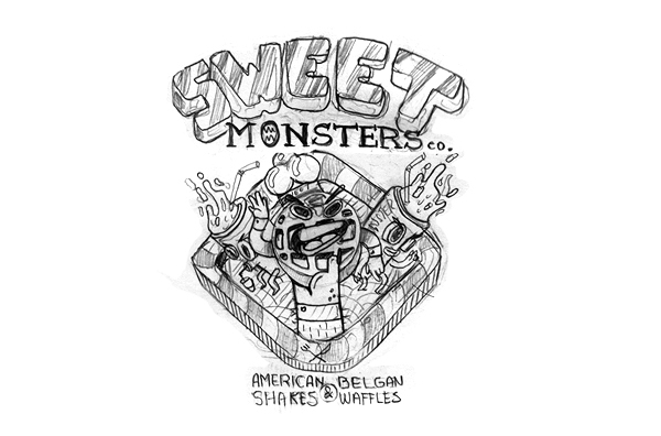 monsters Food  logo company Waffles shakes milkshakes newfren Truck sweet concept Freelance chile characters design